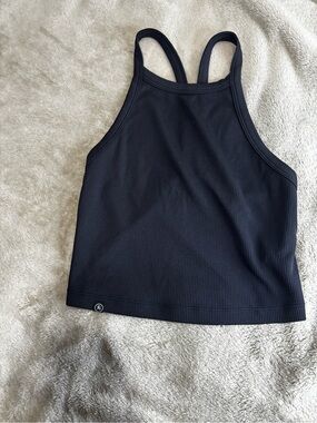 Sleek Black Ribbed High-Neck Tank with Double Straps